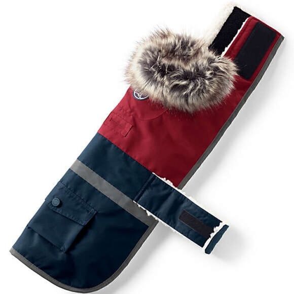 Land’s End Expedition fleece adjustable dog coat fresh cranberries color block M - Picture 3 of 5